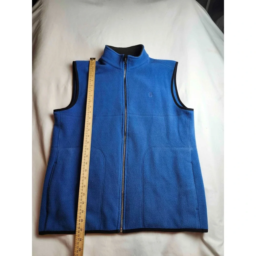 IZOD Fleece Vest Mens Medium Blue Full Zip Sleeveless Jacket Mock Neck Pockets